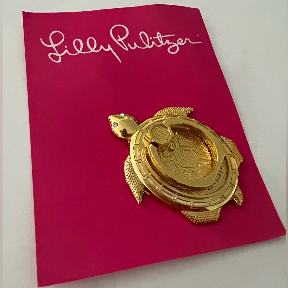 NWT Lilly Pulitzer Gold Metallic Turtle Phone Ring Adhesive Mount